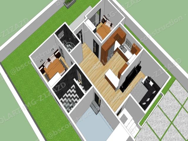 Conception 3D d’un appartement à 2 chambres.