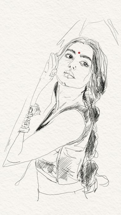 Jeune femme, dessin au trait — Digital