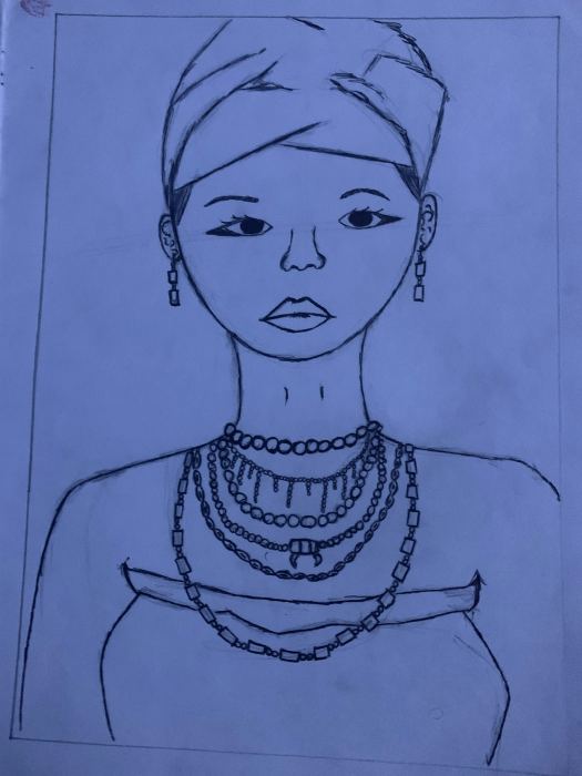 Femme au turban, trait sur bleu — Digital