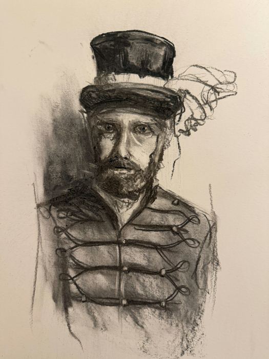 Homme au haut-de-forme — Fusain